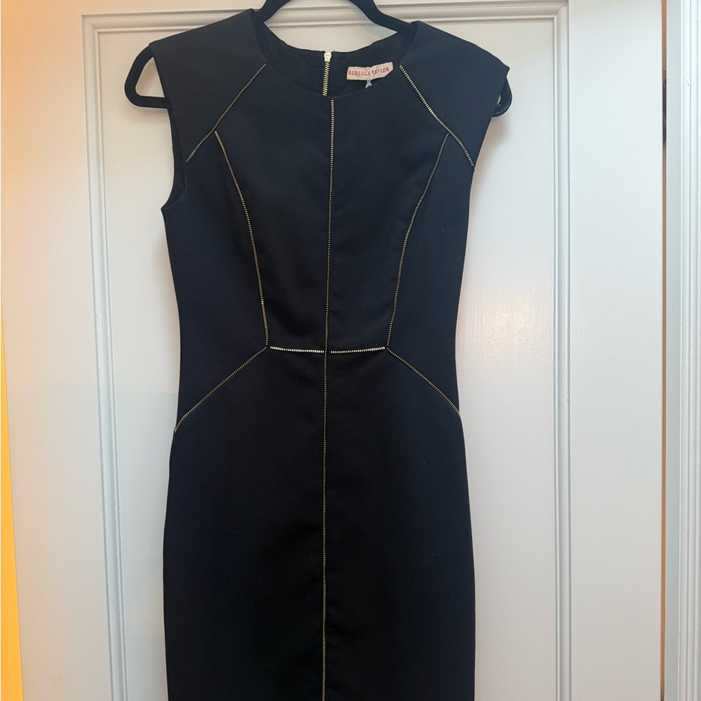 Rebecca Taylor black column dress with gold zippers size 0